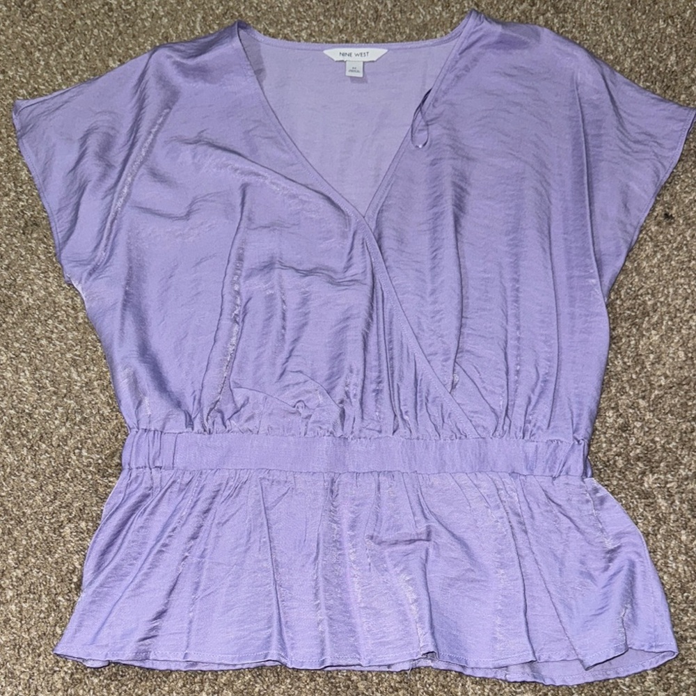 Nine West Purple Wrap Peplum Blouse